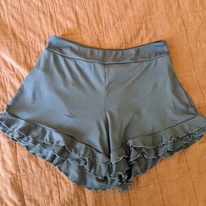 Geode ruffle high waisted swim shorts